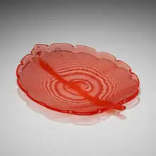 Leaf dish, model 2695 by Tyra Lundgren, 1938 / 1995, internally decorated glass, sold Jul 2023