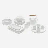 Bauhaus White tableware by Isamu Kenmochi, c. 1980, glazed stoneware, sold Jun 2023