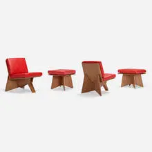 Prototype Elephant chairs, pair and ottomans, pair by Michael Boyd, 2011, mahogany, leather, sold Jun 2023