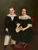 A portrait of a brother and his sister by French School, oil on canvas, sold Sep 2014
