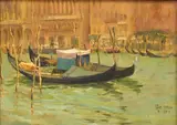 A Venetian canal with gondolas by Italian School, oil on board, offered Sep 2014