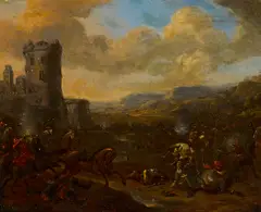A battle scene by Philips Wouwerman, oil on panel, offered Sep 2014