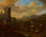 A battle scene by Philips Wouwerman, oil on panel, offered Sep 2014