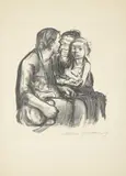 Zwei schwatzende Frauen mit zwei Kindern by Käthe Kollwitz, 1930, Lithografie auf Papier, sold Oct 2022