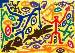 Jagd by A. R. Penck, 1991, Farbserigrafie auf Velin, sold Jan 2023