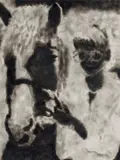 Mädchen mit Pferd by Jiří Georg Dokoupil, 1991, Kerzenruß auf Leinwand, sold Jan 2022
