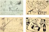 7 humoristische Postkarten an Dr. Ado von Wilke by Lovis Corinth, 1901, 5 Zeichnungen mit Bleistift und 2 Zeichnungen mit Feder in Schwarz, jeweils auf leichtem Karton, sold Nov 2013