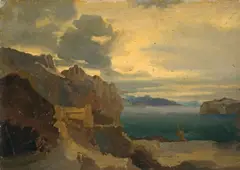 Italienische Küstenlandschaft by Deutsch, um 1840, Öl auf Papier, sold Nov 2014