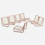 Rare Tamiami Sun chairs, set of seven by Brown Jordan, c. 1961, enameled aluminum, vinyl strapping, sold Jun 2023