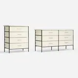 Cabinets, set of two by Vista of California, c. 1955, lacquered wood, laminate, enameled steel, matte chrome-plated steel, sold Jun 2023