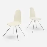 Tongue chairs model 3106, pair by Arne Jacobsen, lacquered plywood, chrome-plated steel, sold Jun 2023