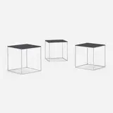 PK 71 nesting tables, set of three by Poul Kjærholm, 1957, matte chrome-plated steel, acrylic, sold Jun 2023