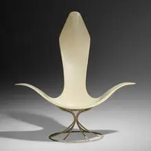 Tulip chair, model 120-LF by Erwine & Estelle Laverne, 1959, molded and lacquered fiberglass, enameled steel, sold Jun 2023