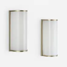 Wall sconces, pair by Bauhaus, c. 1930, nickel-plated brass, milk glass, sold Jun 2023
