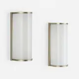 Wall sconces, pair by Bauhaus, c. 1930, nickel-plated brass, milk glass, sold Jun 2023