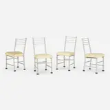Dining chairs model 1151, set of four by Warren McArthur, c. 1930, aluminum, rubber, upholstery, sold Jun 2023