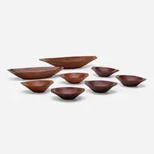 Collection of eight bowls by Emil Milan, c. 1970, East Indian rosewood, sold Jun 2023