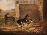 Greyhound bitch with puppies by William Webb, oil on canvas, offered Jan 2015