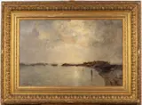 Moonlit Harbor Scene by Alfred Wahlberg, Oil on Canvas, sold Feb 2026