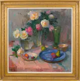 Roses and Crystal by Ovanes Berberian, 1997, Oil on Canvas, sold Feb 2026