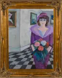 Woman in Art Gallery by Charles Levier, Oil on Canvas, sold Feb 2026
