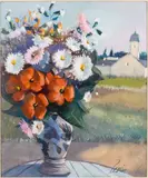 Flowers with Castle by Charles Levier, Oil on Canvas, sold Feb 2026