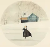 Woman Ice Skating by P. Buckley Moss, Watercolor, sold Feb 2026