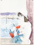 Woman with Flowers by Window by Charles Levier, Watercolor, sold Feb 2026