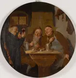 Tavern Scene with Monks by Eduard von Grutner, Oil on Metal, sold Feb 2026