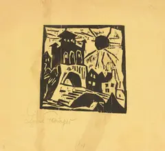Das Tor, Ribnitz by Lyonel Feininger, 1918, Holzschnitt auf gelblichen Japanbütten, sold Dec 2017