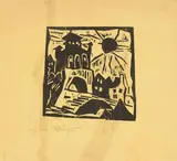 Das Tor, Ribnitz by Lyonel Feininger, 1918, Holzschnitt auf gelblichen Japanbütten, sold Dec 2017