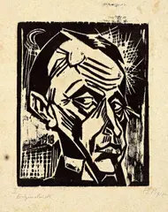 Männlicher Kopf by Max Pechstein, 1917, Holzschnitt auf grauem Karton, sold Dec 2007