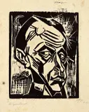 Männlicher Kopf by Max Pechstein, 1917, Holzschnitt auf grauem Karton, sold Dec 2007