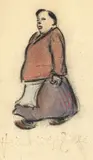 Frau in blau-rotem Kleid mit Schürze by Heinrich Zille, Farbkreide auf Papier, sold May 2011