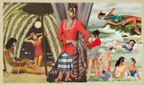Modenschau am Strand by Herbert Behrens-Hangeler, 1957, Collage, Tuschpinsel und Bleistift auf graubraunem leichten Karton, sold Jun 2013