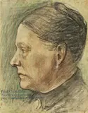 Bildnis Auguste Macke im Profil nach links by August Macke, 1906, Farbkreide, Rötel und Kohle auf Bütten, auf leichten Karton aufgezogen, sold Nov 2011