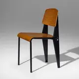 Demountable 'Semi-Metal' chair No. 300 by Jean Prouvé, c. 1952, lacquered steel, ash plywood, rubber, sold Jun 2023