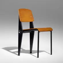 Demountable 'Semi-Metal' chair No. 300 by Jean Prouvé, c. 1952, lacquered steel, ash plywood, rubber, sold Jun 2023