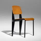 Demountable 'Semi-Metal' chair No. 300 by Jean Prouvé, c. 1952, lacquered steel, ash plywood, rubber, sold Jun 2023