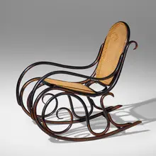 Rocking chair, model 10 from the collection of Paul Rand by Gebrüder Thonet, c. 1904, painted beech, hand-woven cane, sold Jun 2023