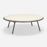 Coffee table by Hendrik Van Keppel and Taylor Green, c. 1950, travertine, enameled aluminum, sold Jun 2023