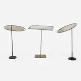 Collection of three sunshades by Hendrik Van Keppel and Taylor Green, c. 1960, enameled steel, enameled aluminum, nylon mesh, nylon cord, sold Jun 2023