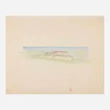 Architectural drawing for the T. A. Pappas House, St. Louis by Frank Lloyd Wright, c. 1955, pencil and colored pencil on paper, sold Jun 2023