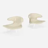 Horn armchairs, pair by Karpen of California, c. 1955, vinyl, enameled aluminum, sold Jun 2023