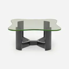 Occasional table by Modern, c. 1940, lacquered wood, glass, sold Jun 2023