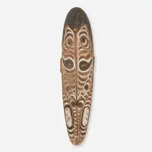 Gope (spirit board) by Papuan, painted and carved wood, rope, sea shells, sold Jun 2023