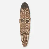 Gope (spirit board) by Papuan, painted and carved wood, rope, sea shells, sold Jun 2023