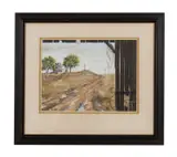 Country Road by Wilmot Phillips, 1974, gouache and mixed media on paper, sold Jan 2024