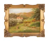 Untitled' landscape with cottage by Albert Starling, oil on board, sold Jan 2024