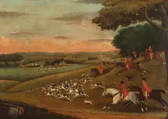 Fox hunt by Bryan & Fox hunting scene, oil on board, sold Nov 2014